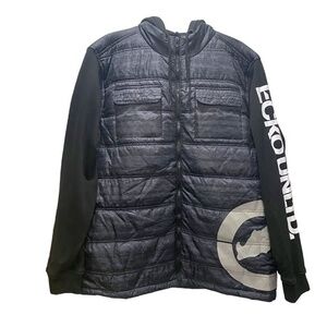 Ecko Unlimited Black Fly Knit Jacket With Hood and Graphic Sleeve